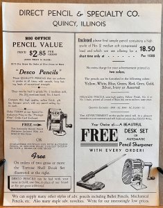 Direct Pencil & Specialty Company Quincy IL Illinois Vintage Advertising Flyer