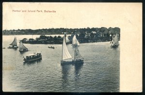 dc1262 - BELLEVILLE Ontario Postcard 1909 Harbor & Island Park Yachting