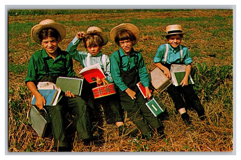 Postcard PA Four AMISH Boys Pennsylvania Dutch Country Standard View Card