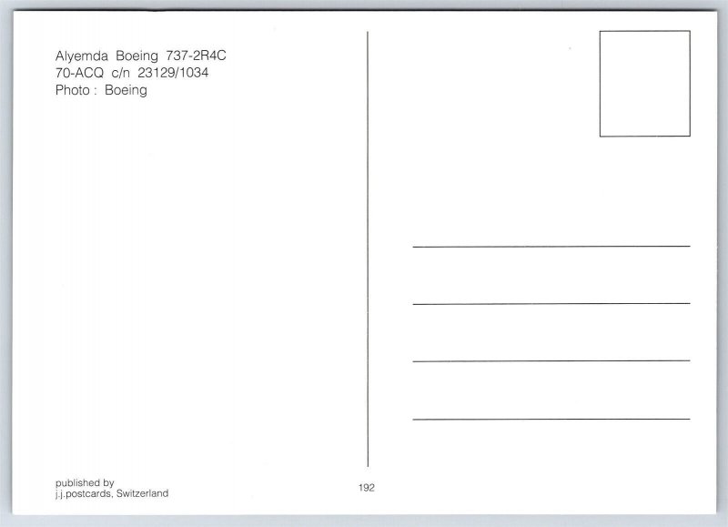 Airplane Postcard Alyemda Yemen Airlines Boeing 737-2R4C 70-ACQ In Flight CP10