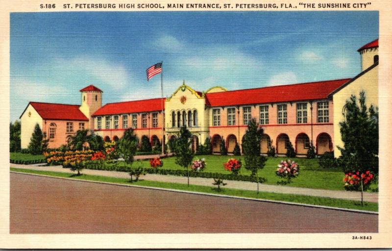 Florida St Petersburg High School Main Entrance 1942 Curteich