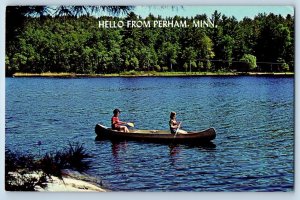 Perham Minnesota Postcard Hello Canoeing Paradise Boat Lake 1960 Vintage Antique