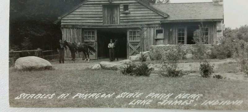 Stables Pokagon State Park Lake Janes Angola Indiana postmark 1945 horses