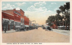 J1/ La Junta Colorado Postcard c1910 North Santa Fe Ave Stores Autos 131