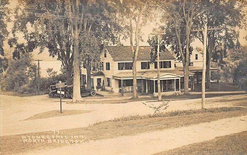 North Bridgton ME Wyonegonic Inn Road Sign Real Photo Postcard