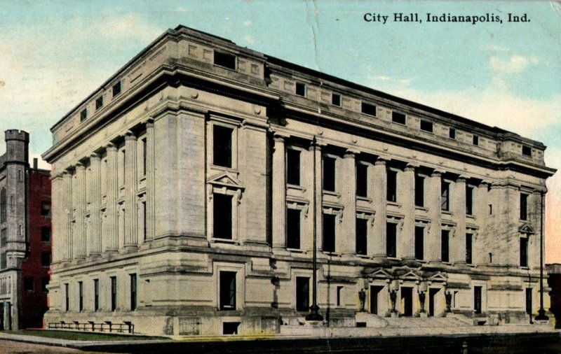 C. 1910 City Hall Indianapolis Indiana Town View Vintage Postcard P218 