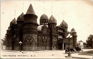 Postcard SD Mitchell RPPC Real Photo Corn Palace - Street View Old Cars 1917 L9