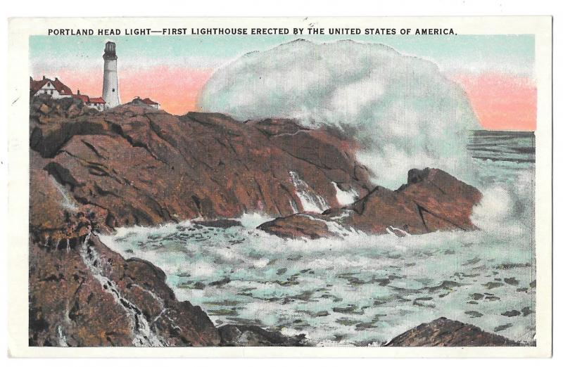 ME Portland Head Light Crashing Surf First US Lighthouse Chisholm Bros Postcard