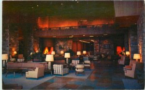 Jackson Lake Lodge Wyoming Lounge 1950s Roberts Intermountain Postcard 21-9125