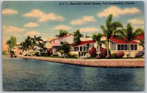 Vtg Fort Lauderdale Florida FL Beautiful Island Homes 1940s View Linen Postcard