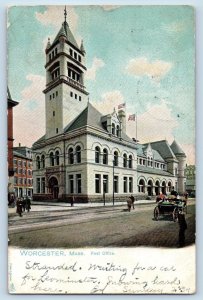 1904 Worcester Massachusetts MA Post Office Building Dirt Road Carriage Postcard