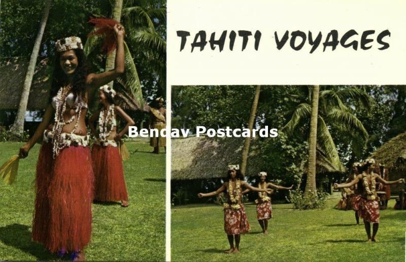 french polynesia, Double View with Dancing Girls (1960s)