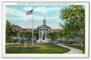 c1933 Main Building Western Illinois State College Macomb Illinois IL Postcard