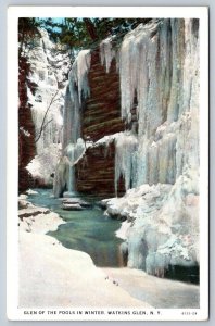 Glen Of The Pools In Winter, Watkins Glen, New York, Vintage Curt Teich Postcard