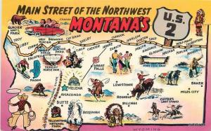 1950s Map Attractions US2 Main Street MONTANA Anderson postcard 1563