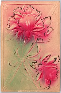 Beautiful Embossed Pink Flower Glittered Postcard