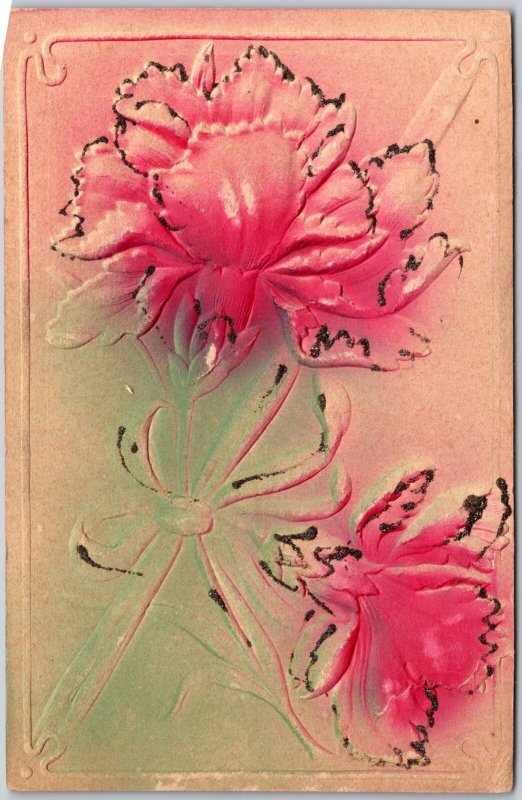 Beautiful Embossed Pink Flower Glittered Postcard