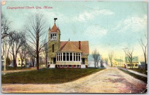 1911 Congregational Church Gray Maine ME Roadway & Houses Posted Postcard