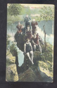 SULPHUR SPRINGS ARKANSAS BATHING SCENE GIRLS IN SWIMSUIT 1912 VINTAGE POSTCARD