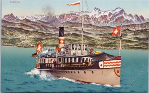 Bodensee Lake Constance Switzerland Ship Flag Unused Postcard H57