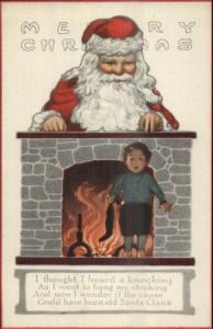 Christmas - Santa Claus Watches Boy by Fireplace Series 165 Postcard EXC COND