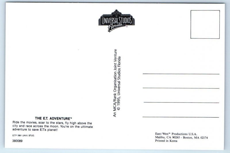 UNIVERSAL STUDIOS, Orlando FL ~ Amusement Park E.T. 1995 ~ 4x6 Postcard