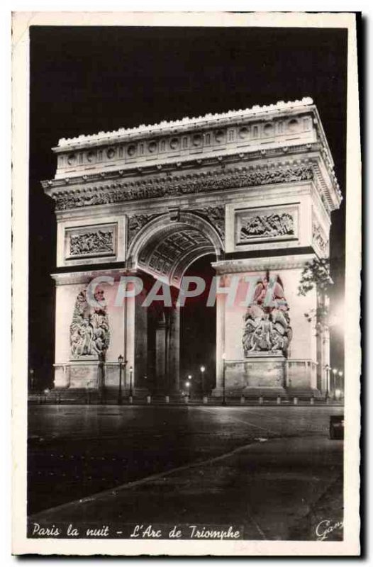 Old Postcard Paris at night Arc de Triomphe