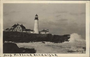 Portland Maine ME Portland Head Light Lighthouse Real Photo Vintage Postcard