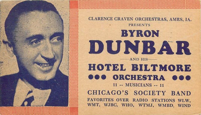 Byron Dunbar Hotel Biltmore Chicago Illinois pm 1936 Dance Manager Corr Postcard