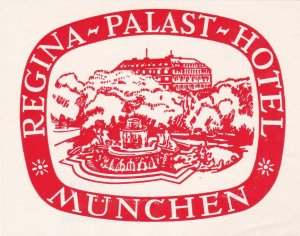 Germany Muenchen Regina Palaca Hotel Vintage Luggage Label sk3775