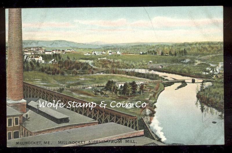 1909 View Millinocket Stream from Mill Millinocket ME Maine A6746