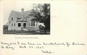 Vintage Printed Postcard; Library, Sunderland MA Franklin County Undivided Back