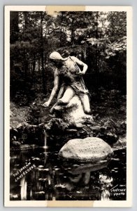 The Indian Spring Statue Lake George NY RPPC c1940 Real Photo Postcard A44