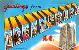 Greetings from Greensboro, North Carolina, USA  markings on card from age