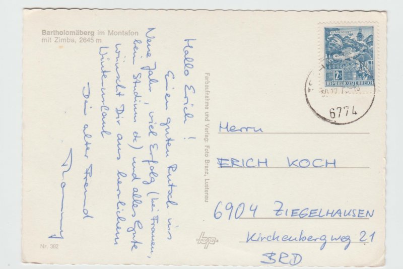 Austria Bartholomäberg in Montafon Vorarlberg 1970 Postcard