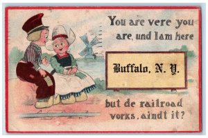Buffalo New York NY Postcard You Are Vere You Are Und Iam Here Dutch Kids 1913