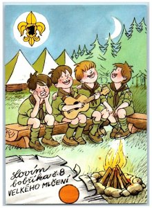 Czech Republic Postcard Boys Scout Singing Lovim Bobrika Velkeho Mlceni Bonefire