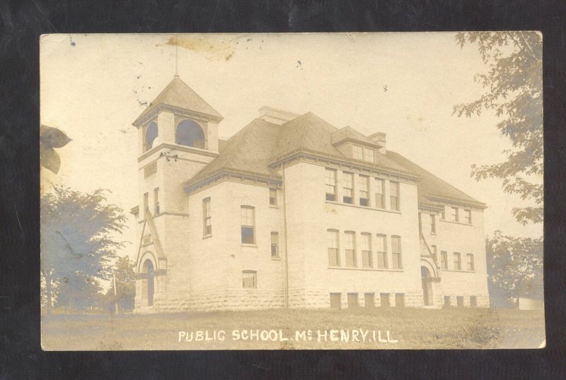RPPC MCHENRY ILLINOIS PUBLIC SCHOOL BUILDING 1907 VINTAGE REAL PHOTO POSTCARD