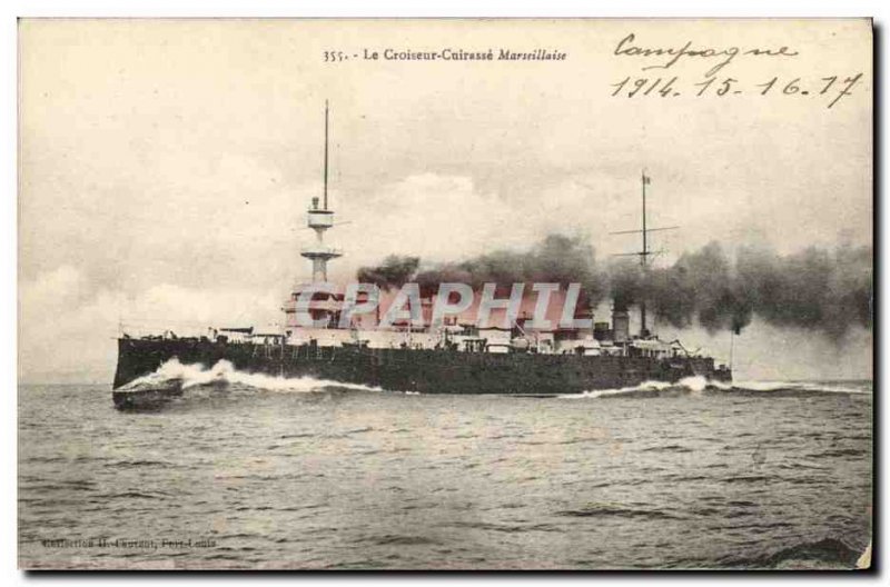 Old Postcard Boat Cruiser Breastplate Marseillaise