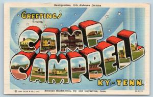 Postcard KY TN Camp Campbell Large Letter Greetings Vintage Linen Rare View L18