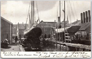 1907 Hauled Out For Repairs Gloucester Massachusetts Steamships Posted Postcard