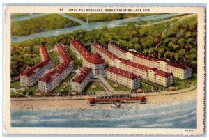 Cedar Point Ohio OH Postcard Hotel Breakers Lake Erie Aerial View Building c1940