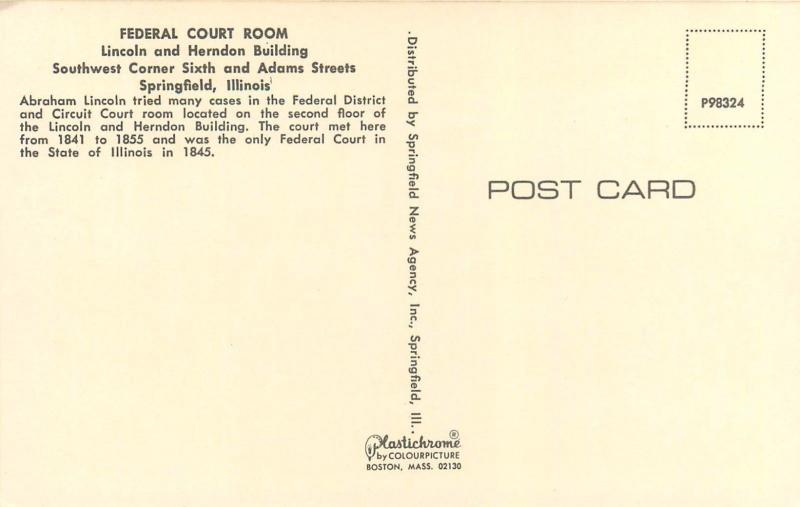 Federal Court Room Lincoln and Herndon Springfield Illinois Postcard