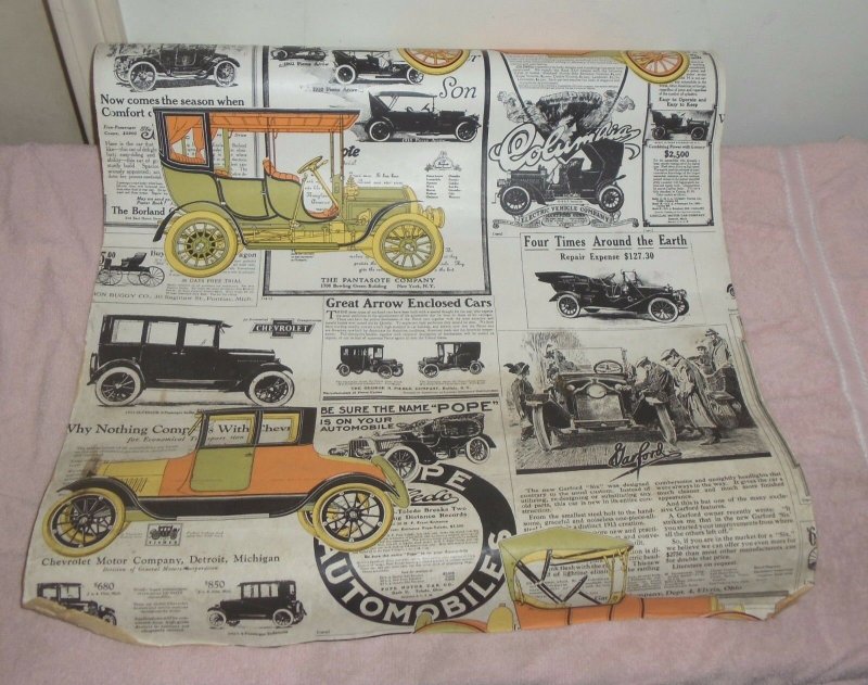 Vintage By the Yard Wall Paper Covering Antique Car Advertisement POPE CHEVY