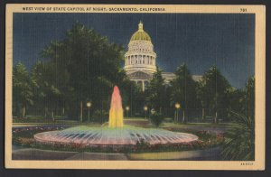 California SACRAMENTO West View of State Capitol at Night pm1942 ~ Linen