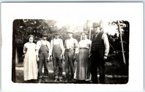 c1910s Family Farm Outdoors RPPC Occupational Men Overalls Workers Windmill A151