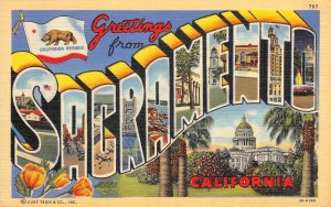 SACRAMENTO, CA Large Letter Greetings Linen Capitol c1940s Vintage Postcard