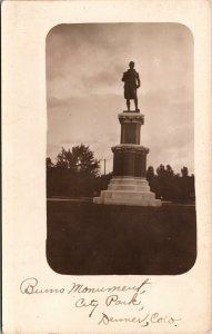 Real Photo Postcard Burns Monument at the City Park in Denver, Colorado~649