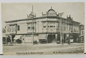 Wisconsin, WI Soughton Swan' Block by Wilkens Druggist Early udb Postcard M7