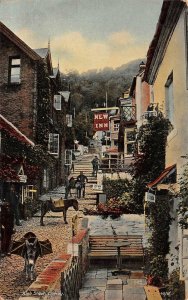 DONKEYS HIGH STREET CLOVELLY ENGLAND UK POSTCARD (c. 1910)